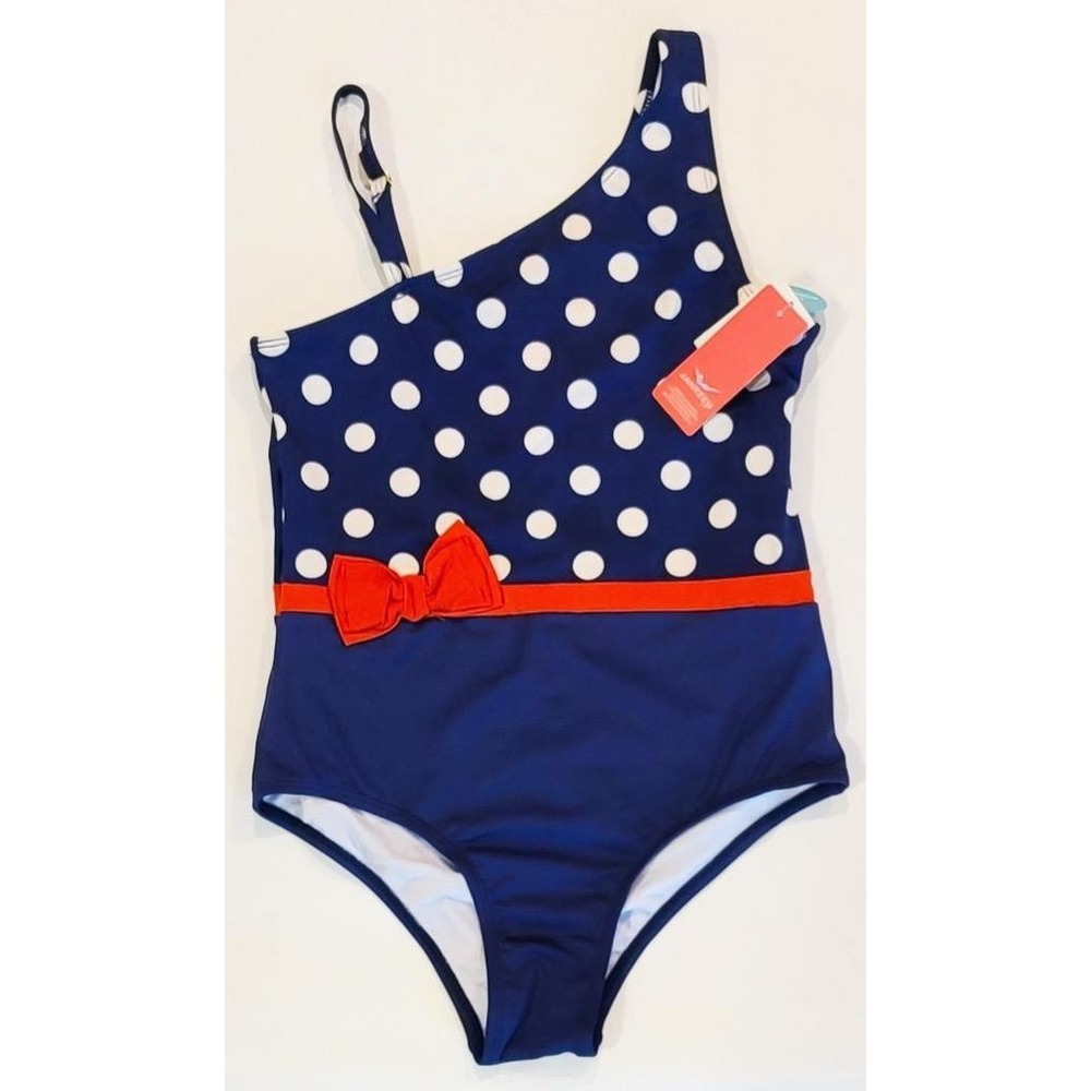 New Jantzen Girls Size 10 Blue Dot 1 Piece Swimsuit